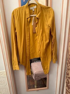 Mustard Button-Up Shirt - Lightweight Long Sleeve tie front